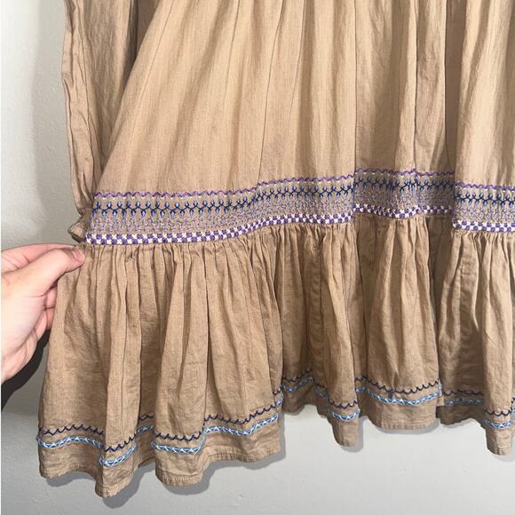 Something Navy Tan Embroidered Ruffle Long Sleeve Dress Size Small - Picture 7 of 9